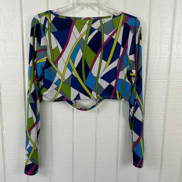 Fashion Nova Women Long Sleeve Cropped Top Retro Blue Colorful Summer Size 1X - Picture 6 of 6